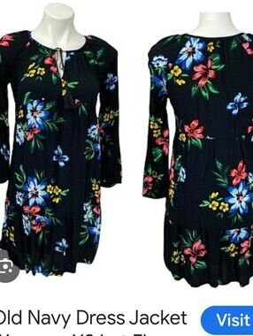 Dress Colorful flowers long sleeves by Old Navy low neck Size L STRETCHY 🌺🌺